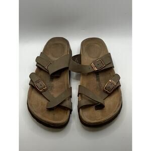 CUSHIONAIRE Women's Brown Faux-Leather Luna Toe-Strap Cork Sandals SZ 7.5